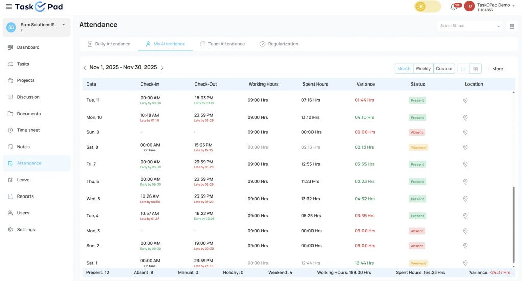 TaskOPad - Attendance Management System